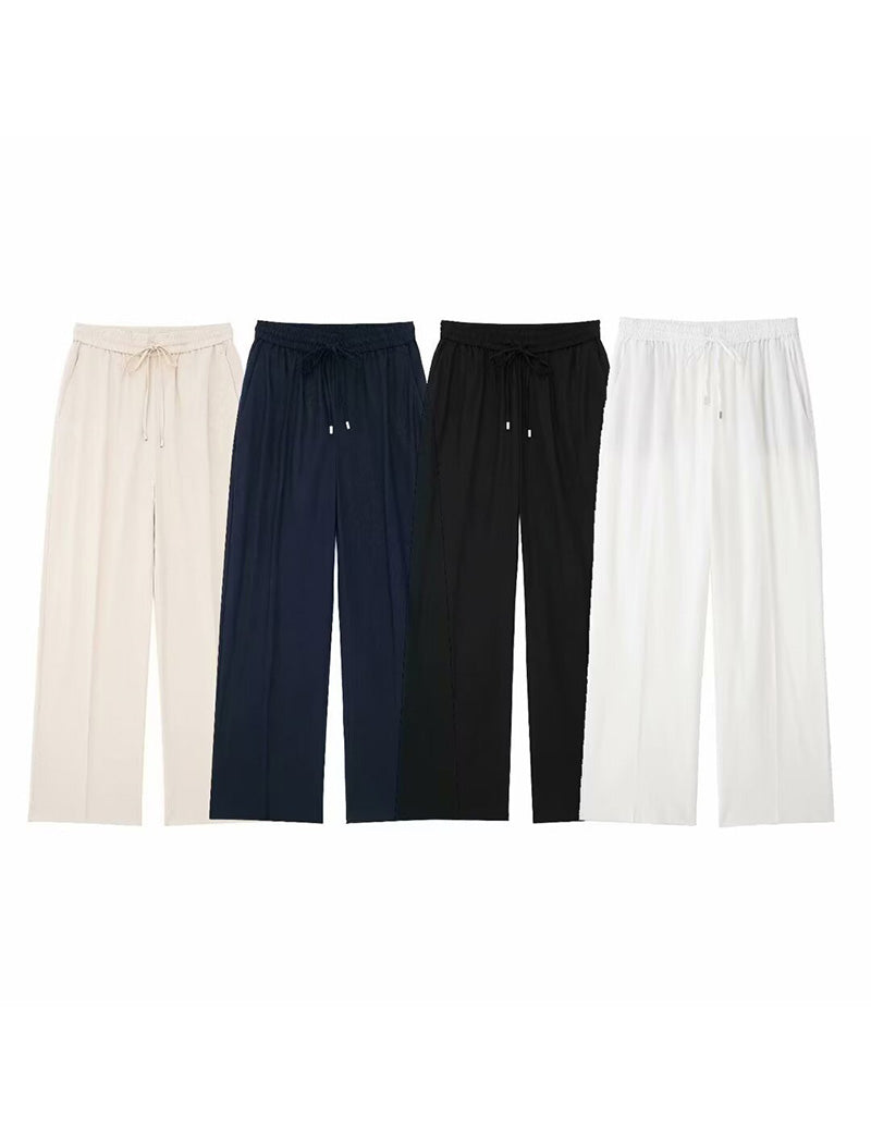 Drawstring Waist Wide-Leg Pants