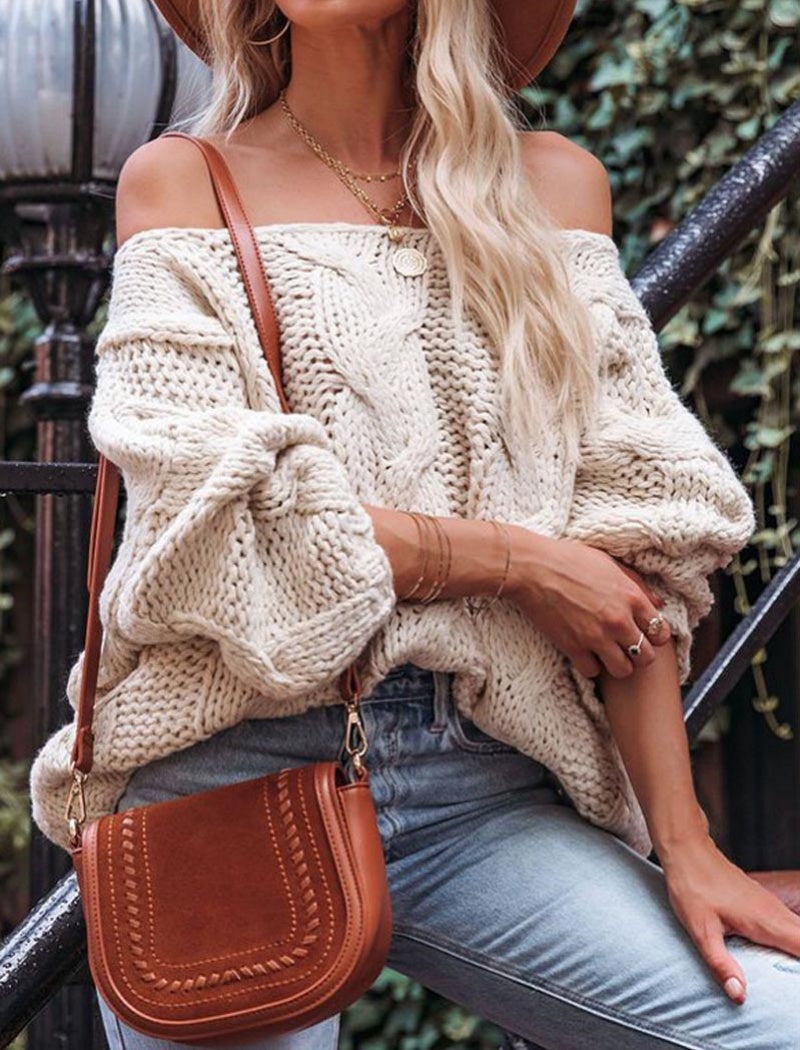 Off-Shoulder Knit Oversized Sweater