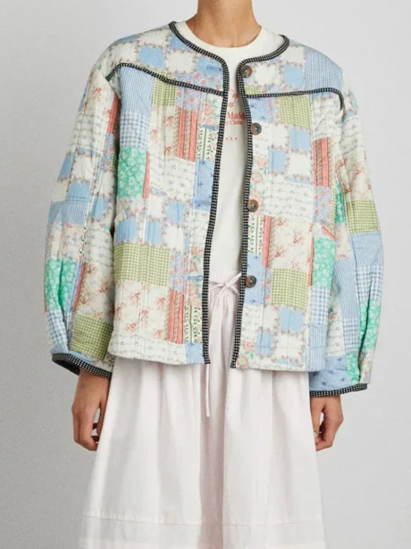 Patchwork Button-Up Quilted Jacket