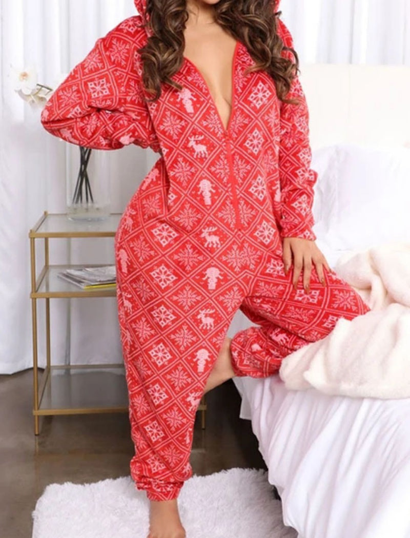 Festive Patterned Hooded Onesie