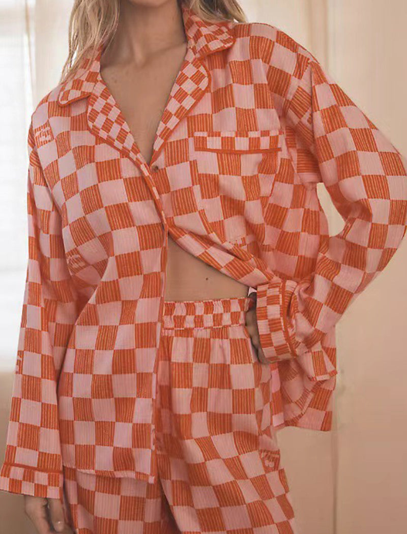 Plaid Collar Shirt and Pants Set