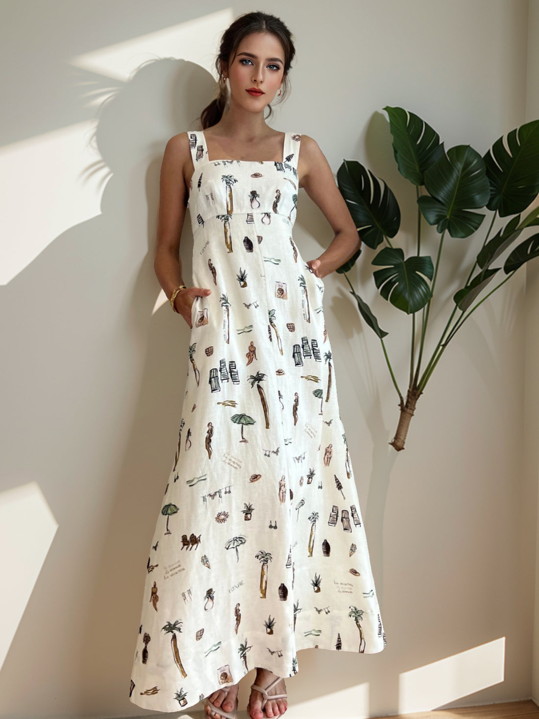 Graphic Print Square Neck Maxi Dress