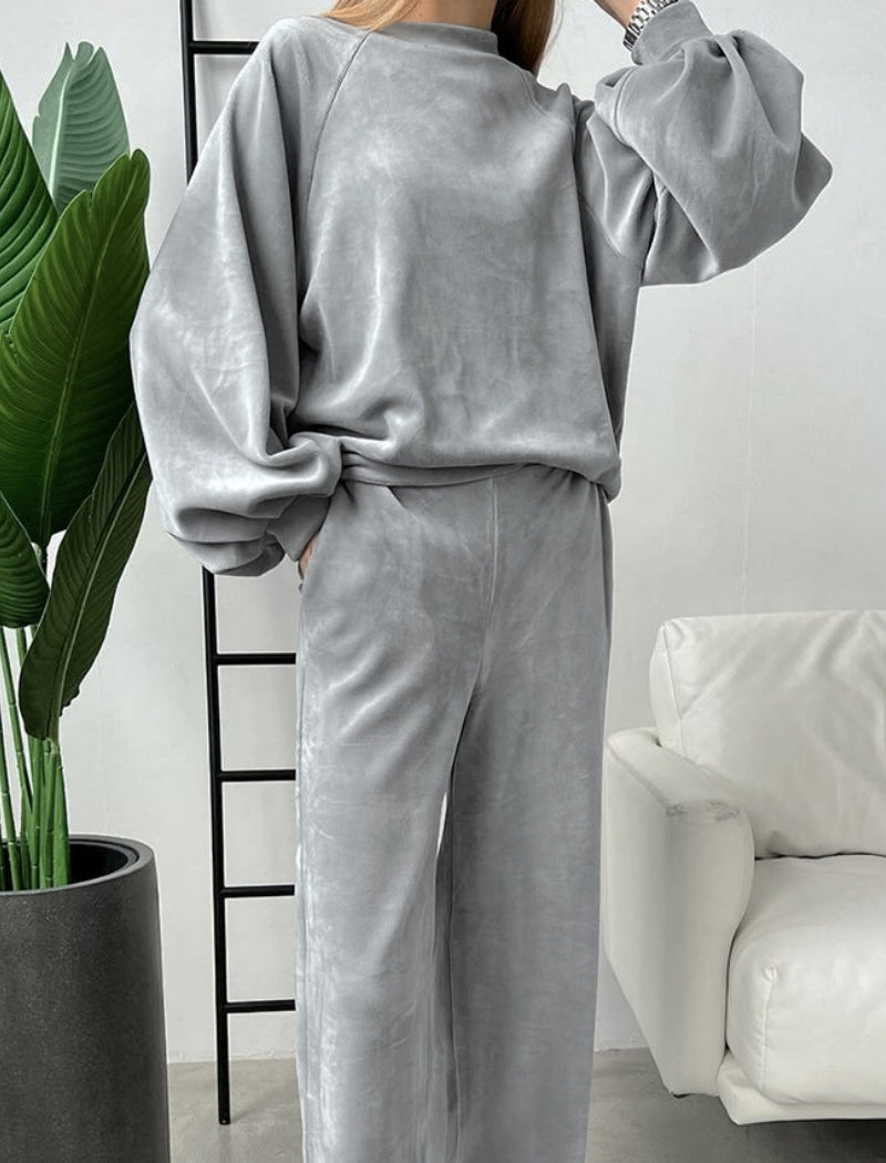 Round Neck Long Sleeve Sweater and Pants Set