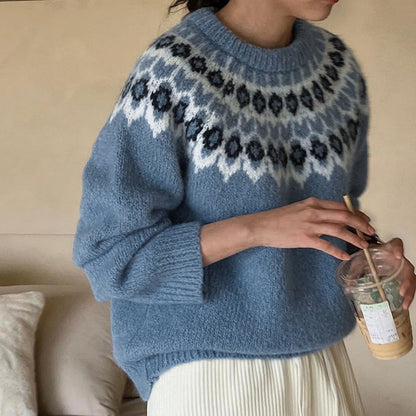 Nordic Pattern Crew Neck Knit Sweater