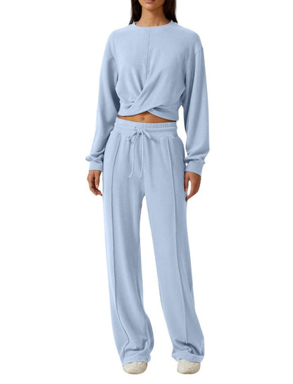 Knotted Cropped Top and Drawstring Pants Set