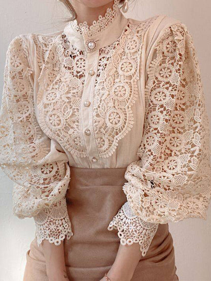 Lace Puff-Sleeve Blouse