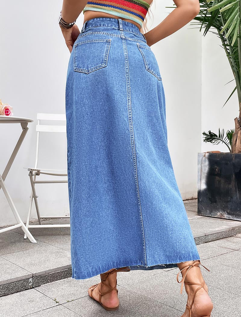 High-Rise Maxi Denim Skirt