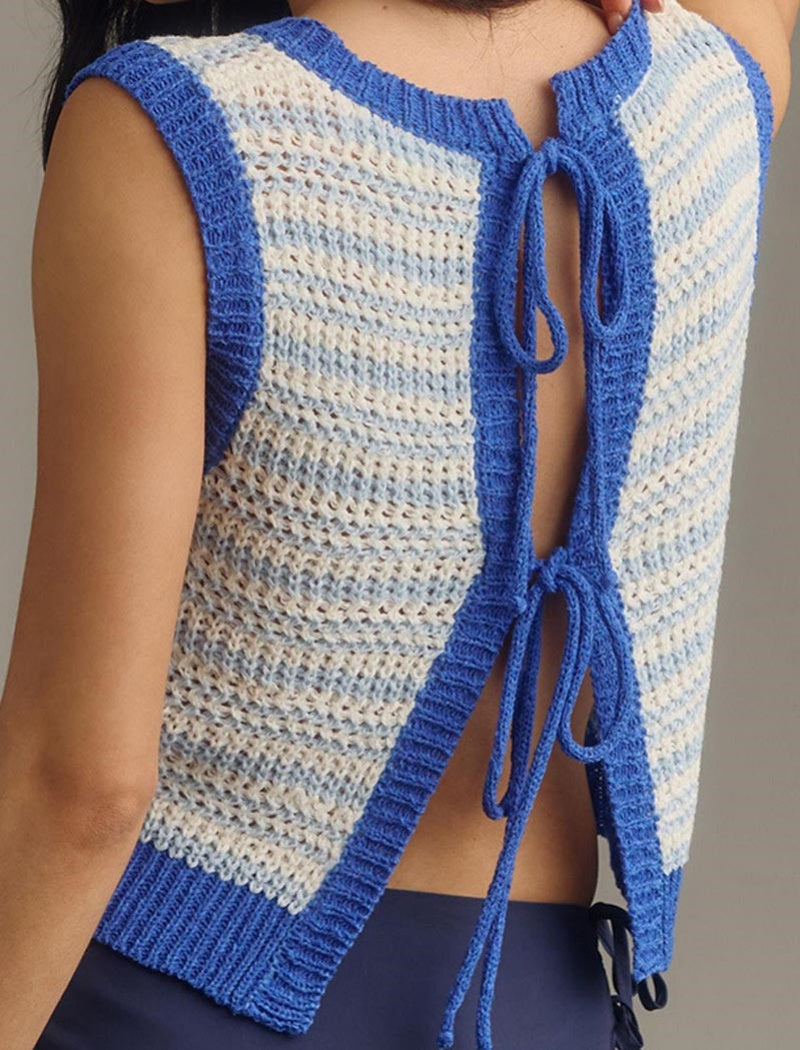 Sleeveless Striped Crochet Tank Top