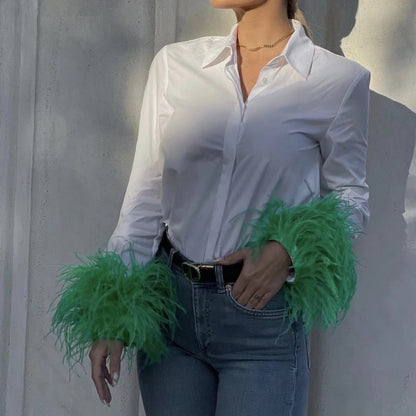 Feather Cuff Button-Down Shirt