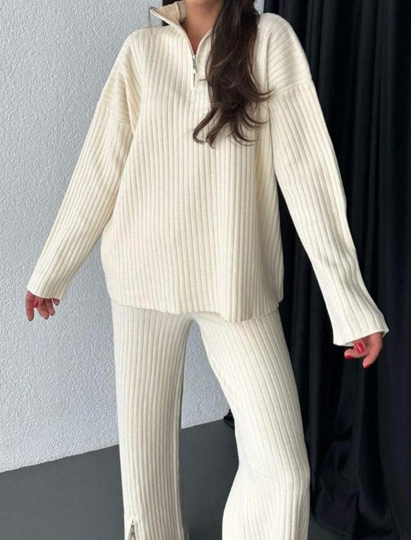 Ribbed Lounge Set with Split Pants