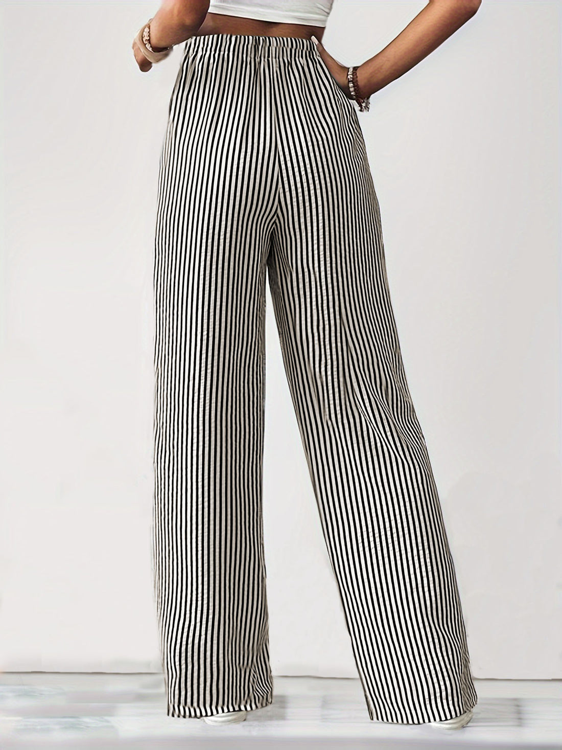 Striped Wide-Leg Drawstring Pants