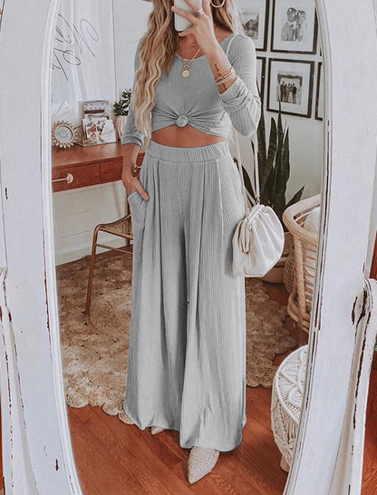 Ribbed Wide-Leg Lounge Set