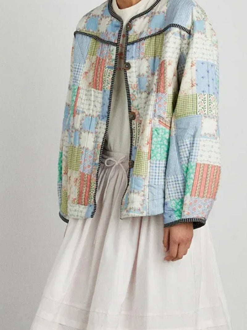 Patchwork Button-Up Quilted Jacket