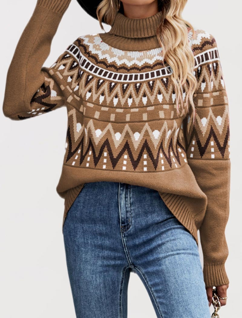 Fair Isle Pattern Turtleneck Sweater