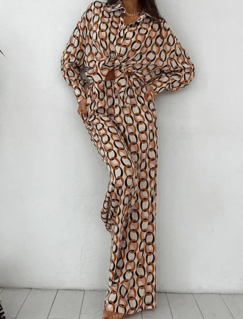 Printed Wide-Leg Two-Piece Set