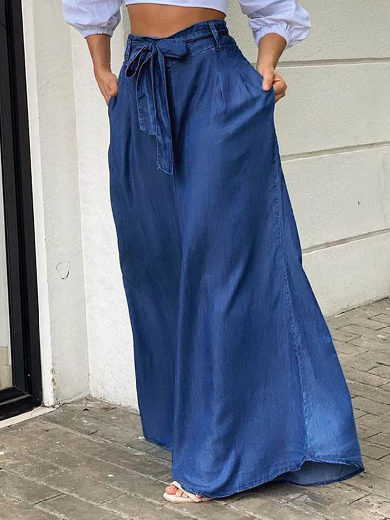 High-Waisted Wide-Leg Self-Tie Pants