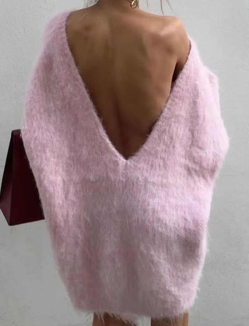 Backless Fuzzy Sleeveless Sweater