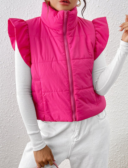 Ruffle Shoulder Puffer Vest