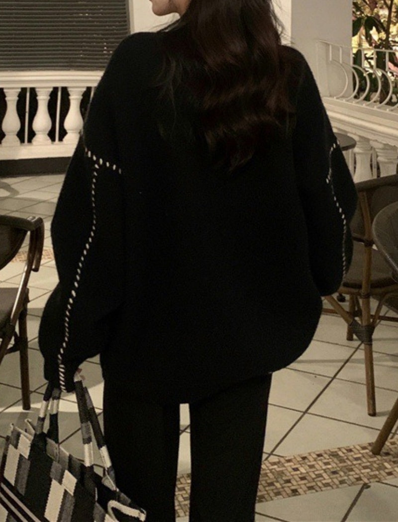 Oversized Button-Up Cardigan with Ribbed Trim [NON-RETURNABLE]