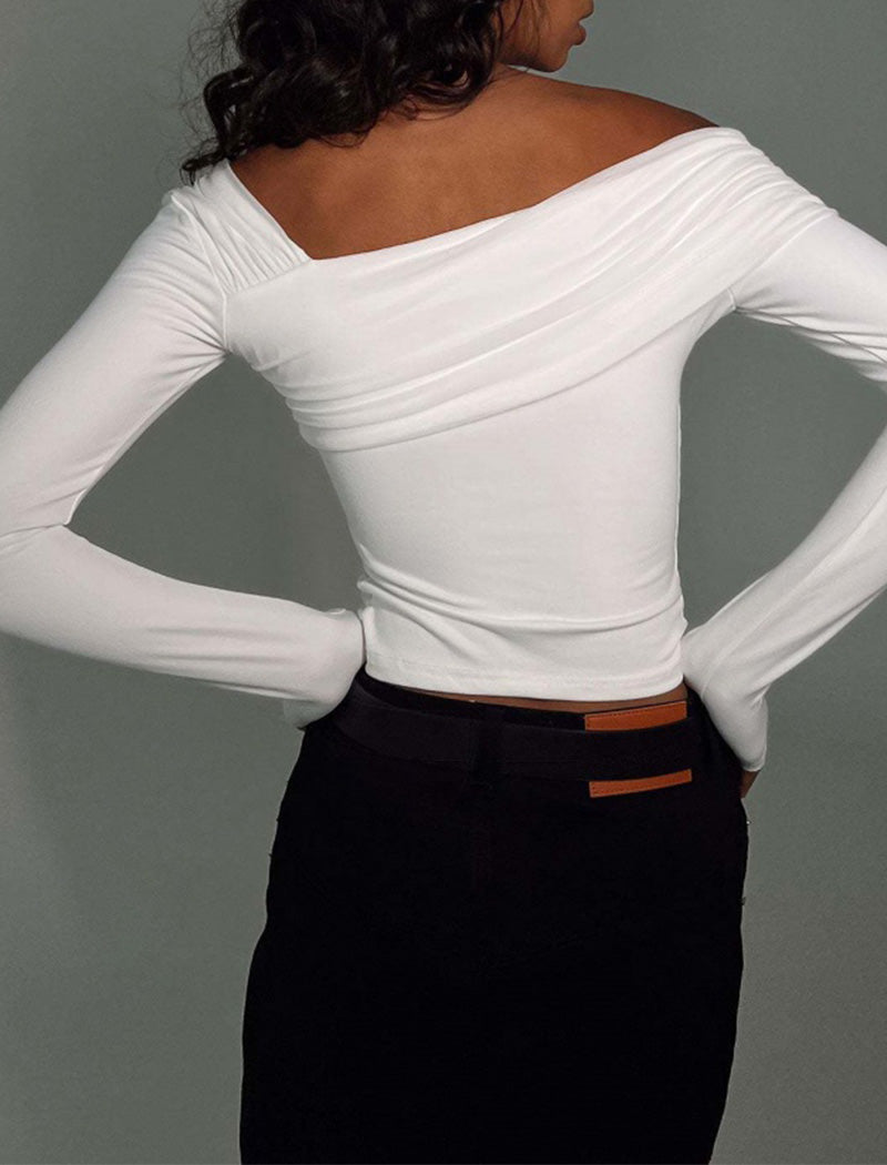 One-Shoulder Ruched Long Sleeve Top