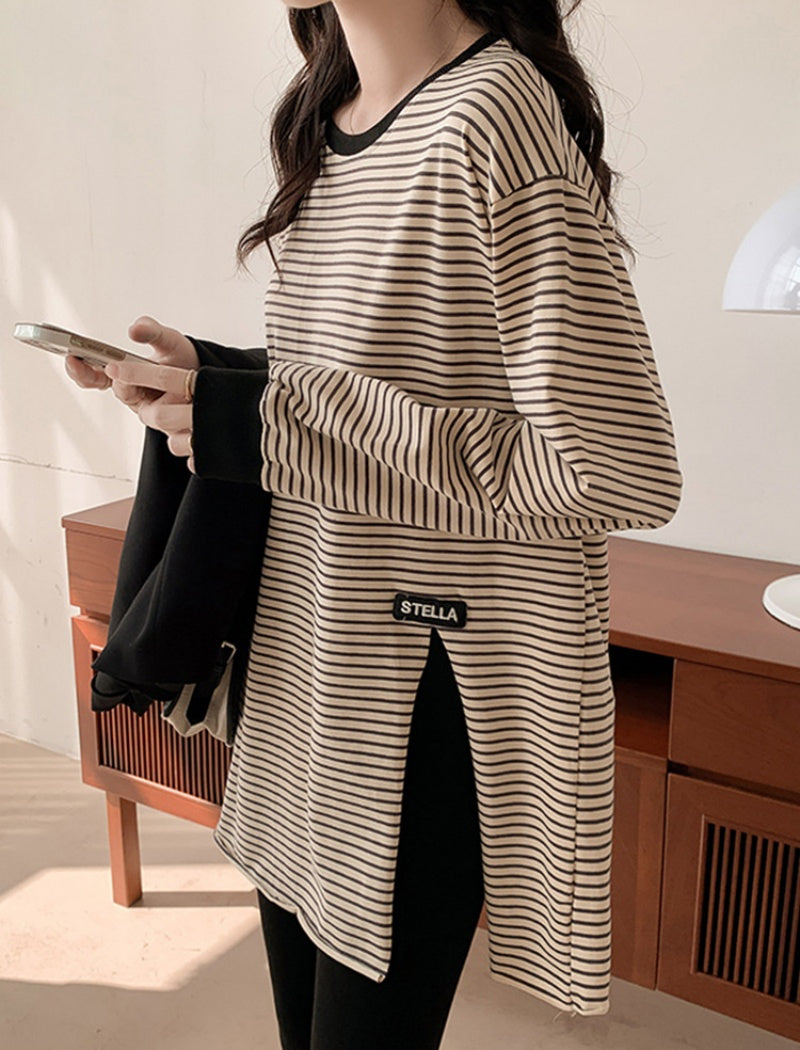 Striped Oversized Side-Slit Top