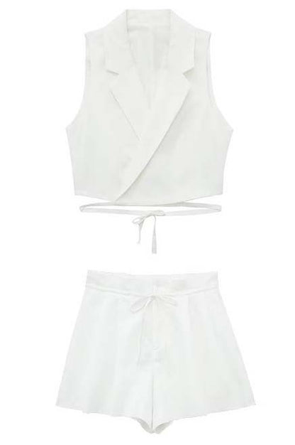 Solid Vest and Pleated Shorts Set