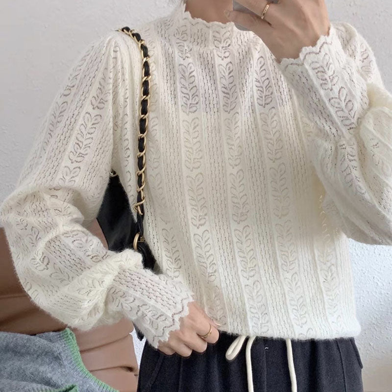 High Neck Lace Knit Sweater