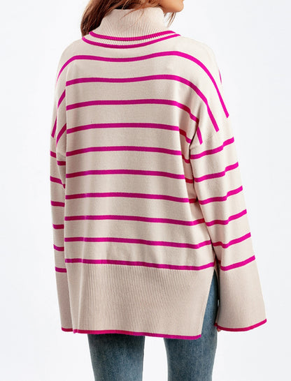 Striped Oversized Turtleneck Sweater