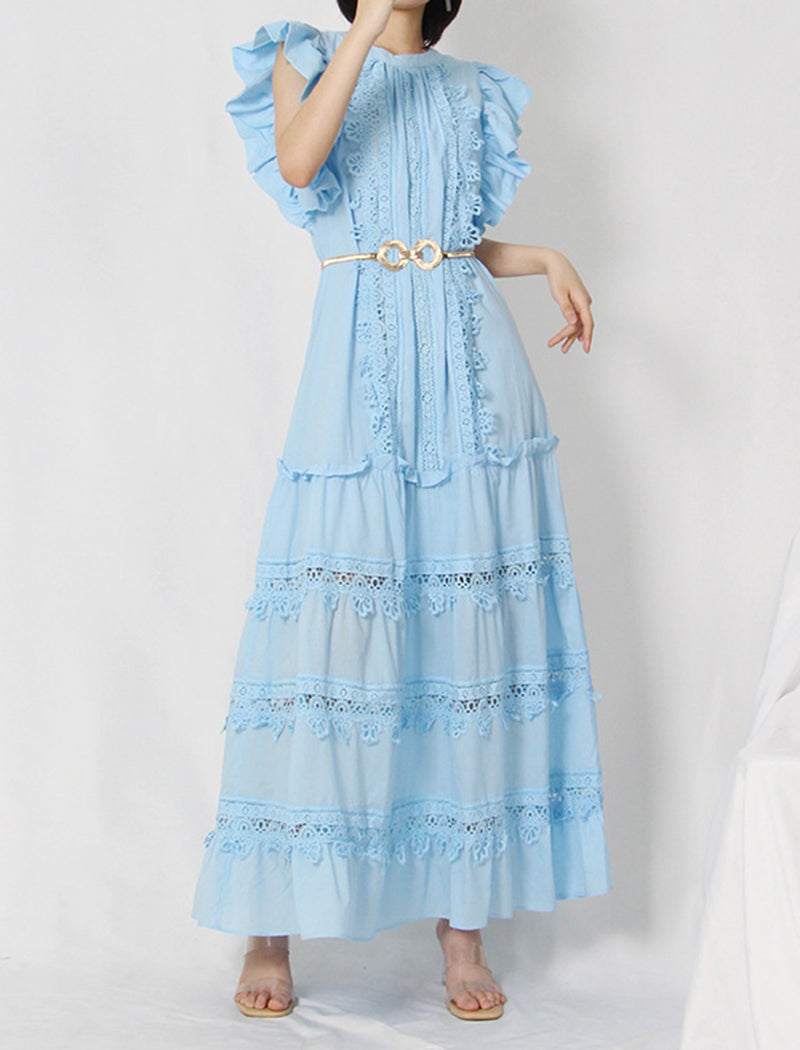 Ruffled Sleeve Belted Maxi Dress