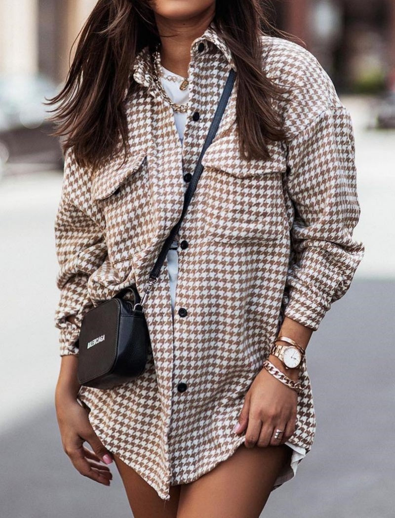 Oversized Houndstooth Print Shacket
