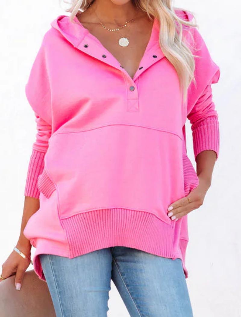 Hooded Buttoned Pullover Top