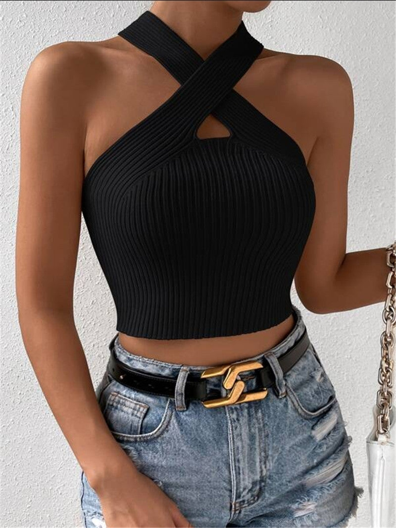 Cross Halter Ribbed Crop Top