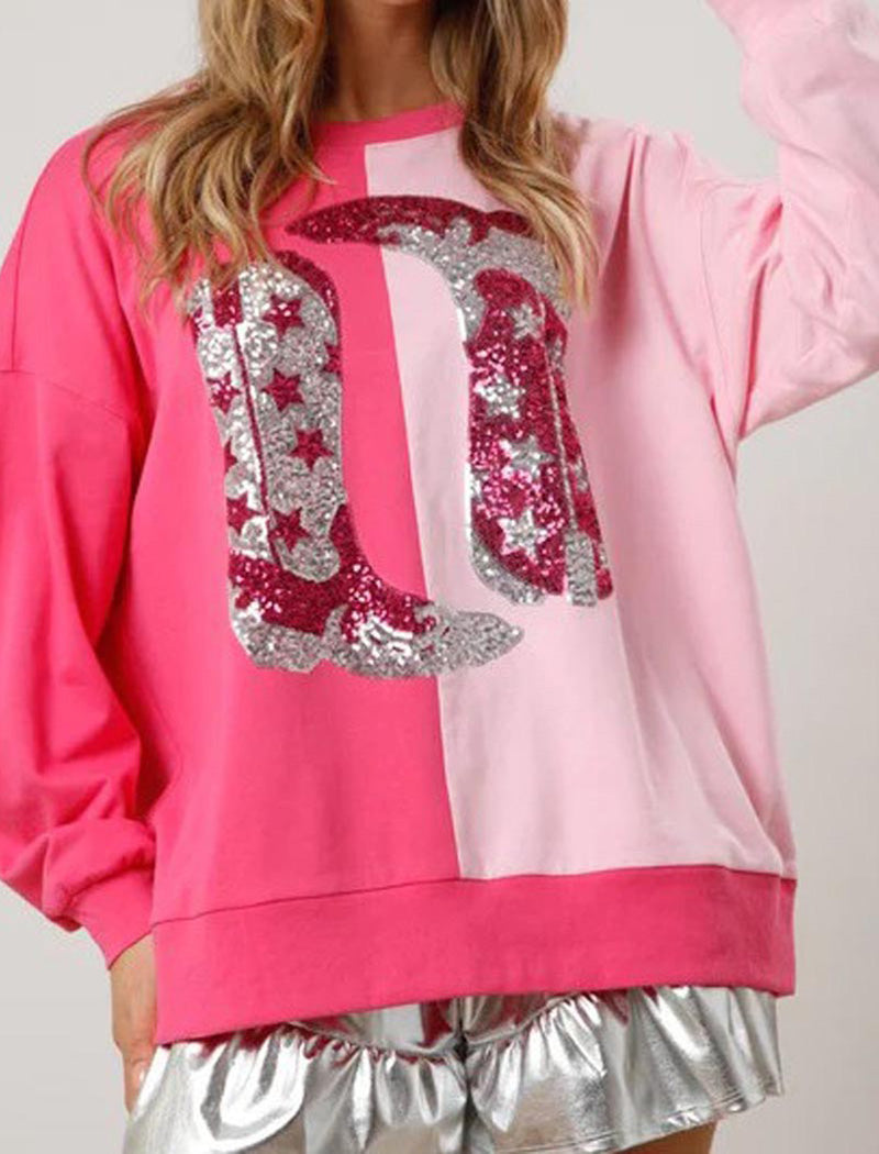 Oversized Sequin Letter Patch Pullover