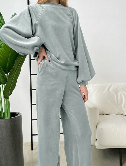 Round Neck Long Sleeve Sweater and Pants Set