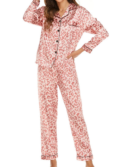 Satin Knit Cardigan Long Sleeve Pajama Set