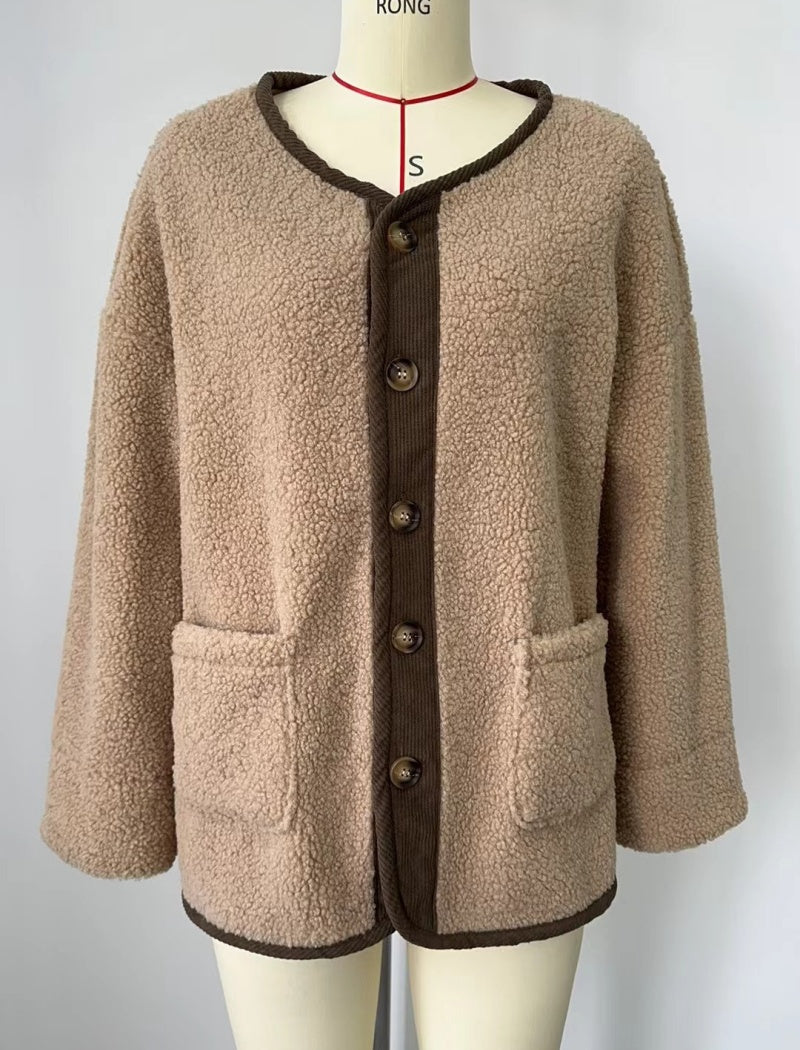 Oversized Sherpa Coat with Button Closure