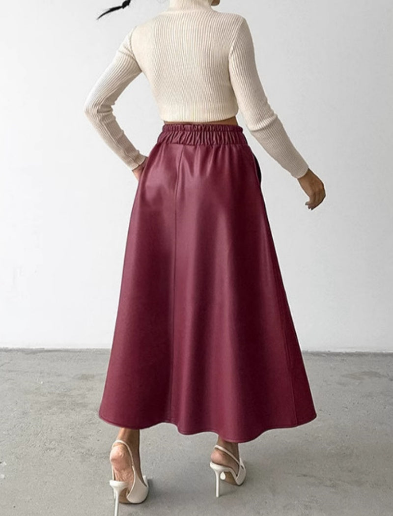 High-Waisted Midi Skirt with Elastic Waistband