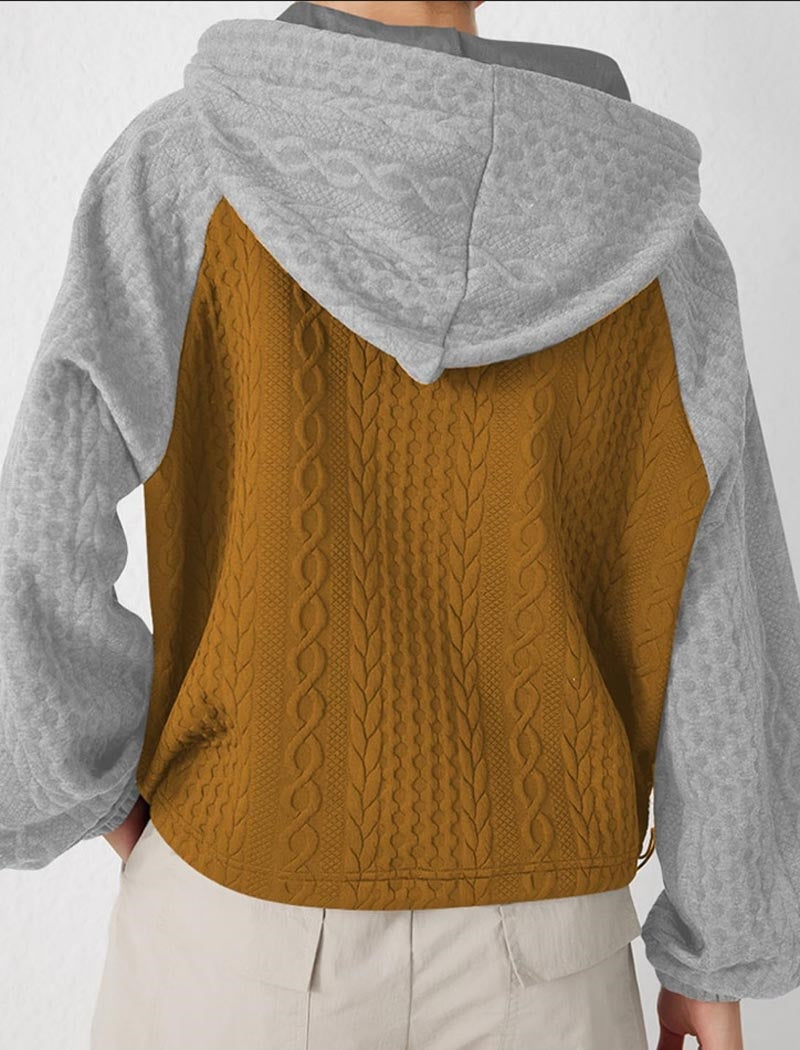 Two-Tone Cable Knit Hoodie