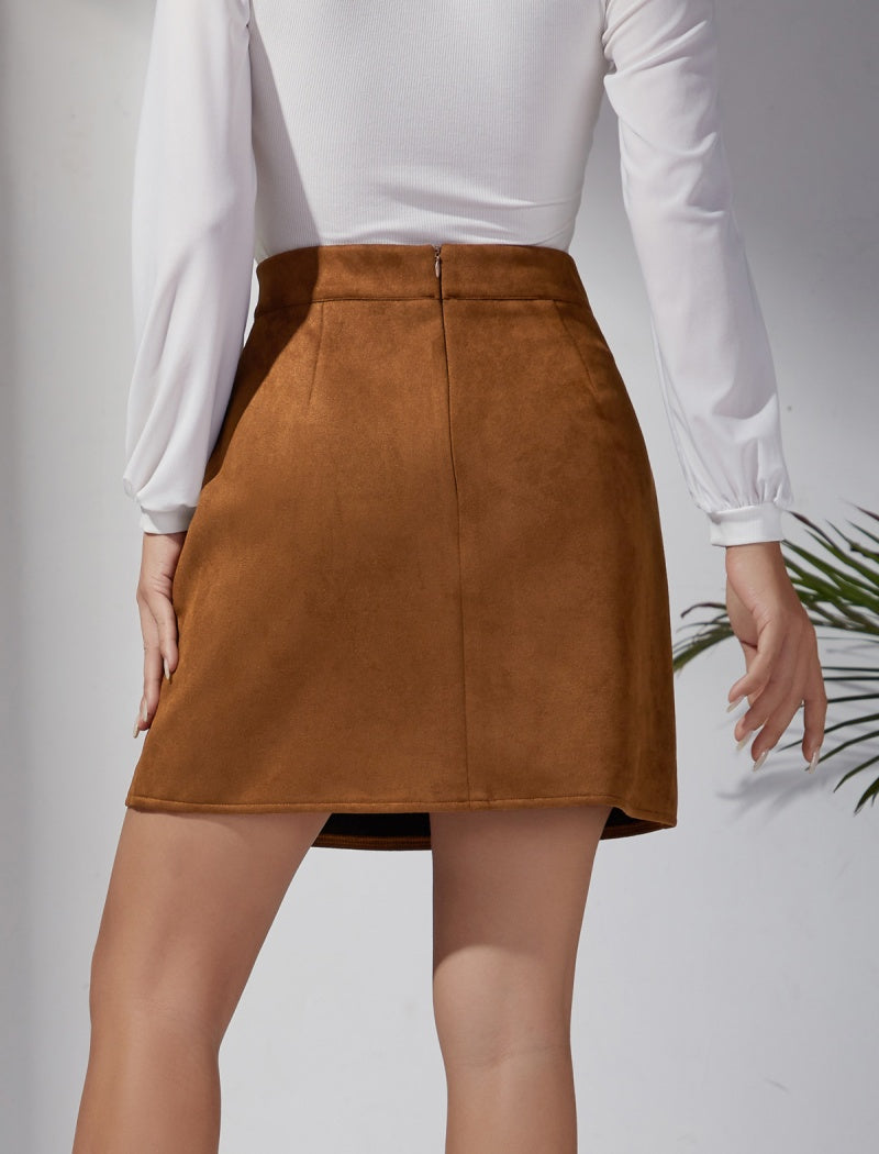 Buttoned Mini Skirt with Side Slit