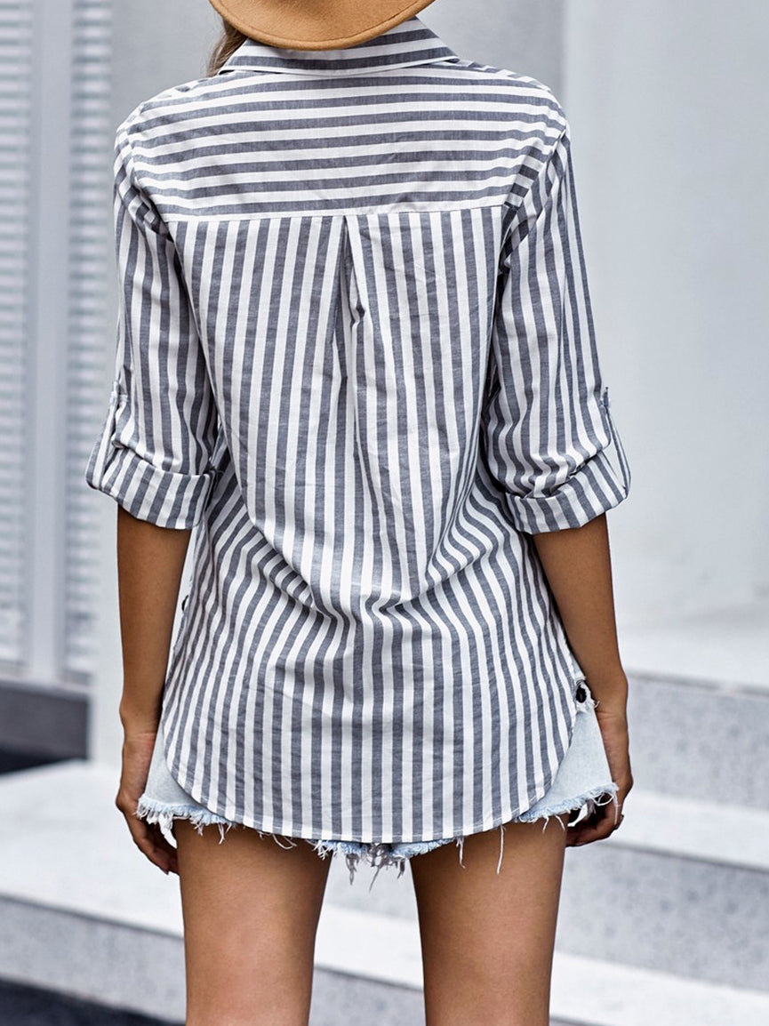 Striped Single-Breasted Long Sleeve Shirt