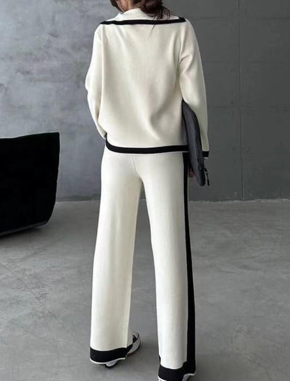 Knit Color-Block Long Sleeve Top and Pants Set