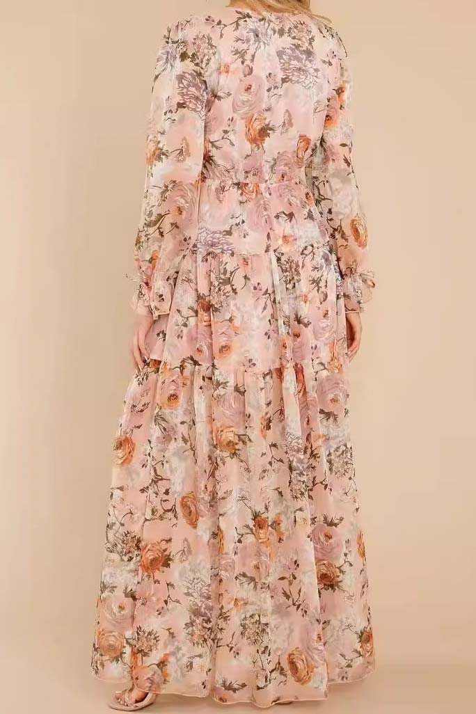 Floral Print V-Neck Maxi Slit Dress