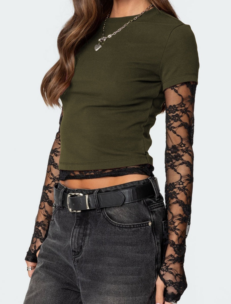 Faux Two-Piece Long Sleeve Crewneck Tee