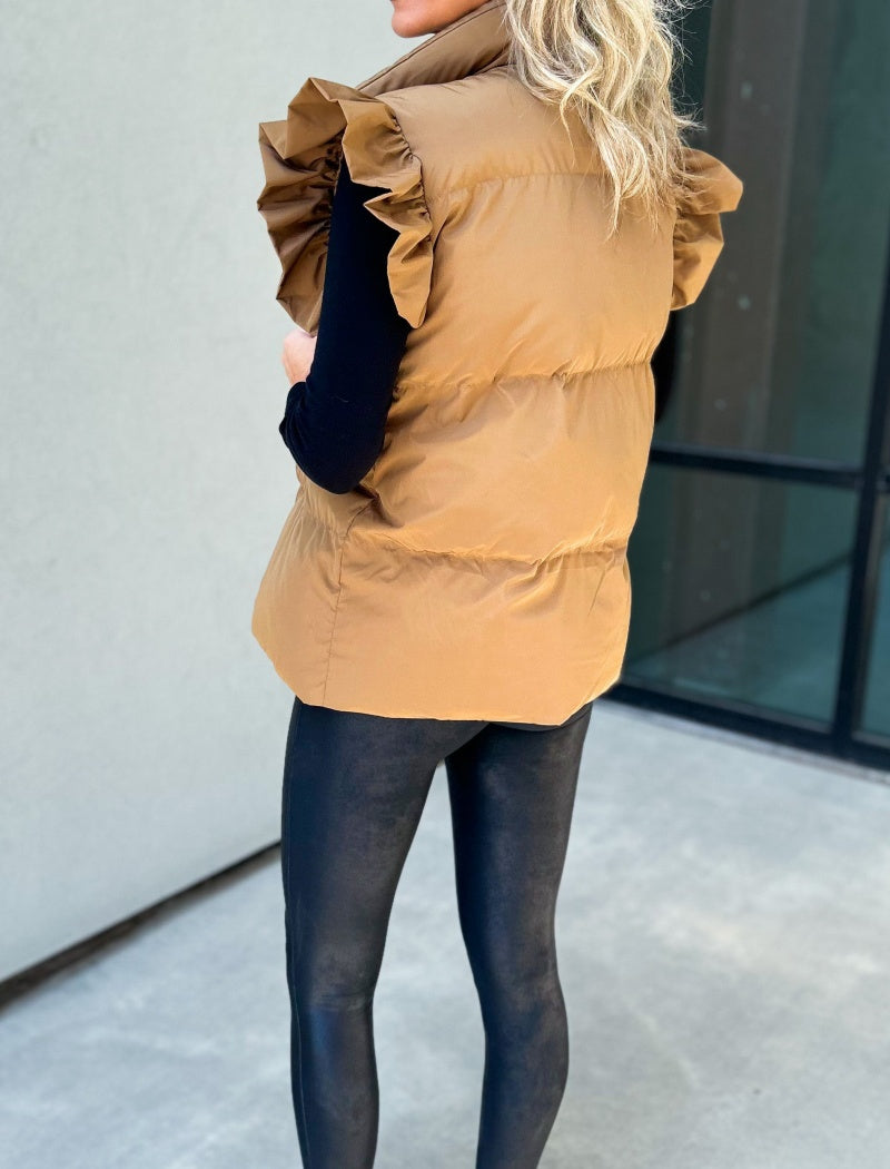 Ruffle Shoulder Padded Vest