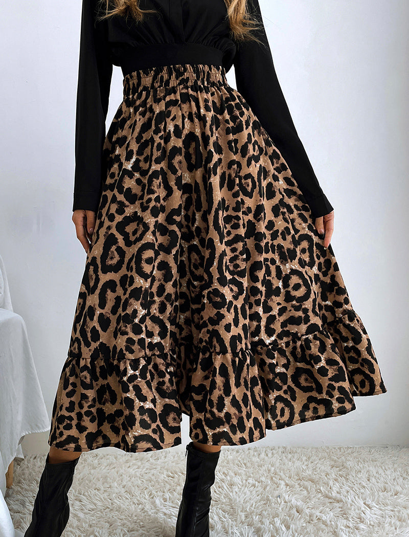 Flowy Leopard Print Midi Skirt