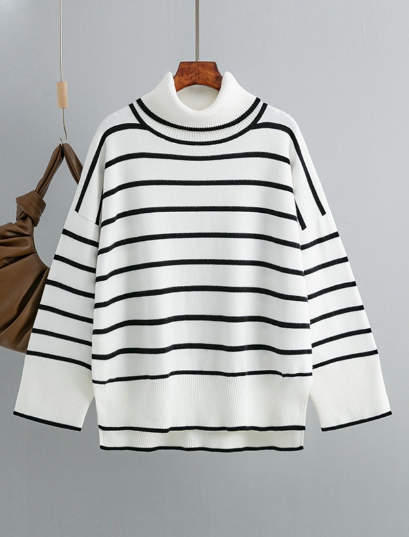 Striped Oversized Turtleneck Sweater