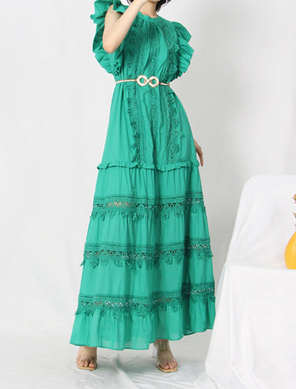 Ruffled Sleeve Belted Maxi Dress