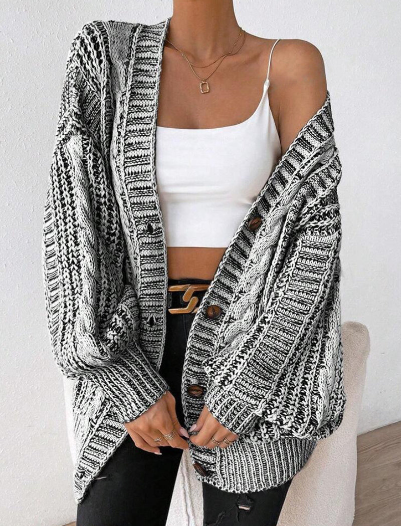 Mid-Length Lantern Sleeve Knit Cardigan