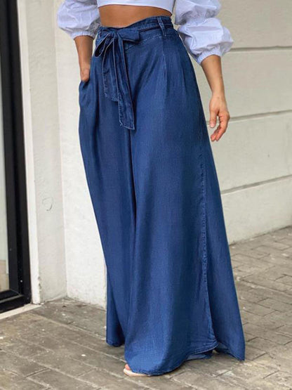 High-Waisted Wide-Leg Self-Tie Pants