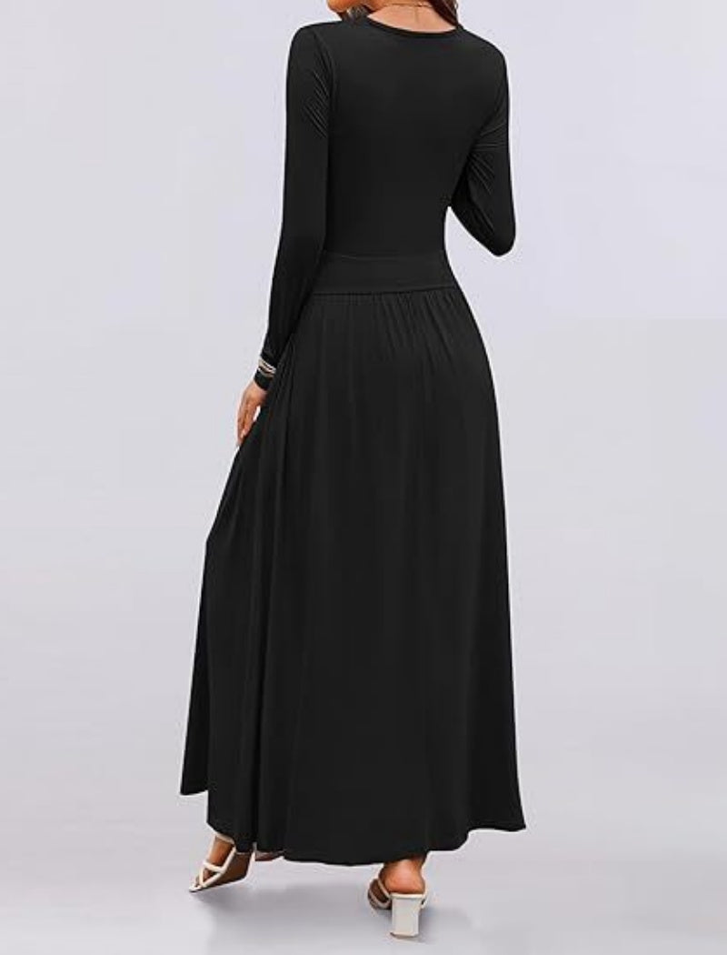 Long-Sleeve Pleated Maxi Dress